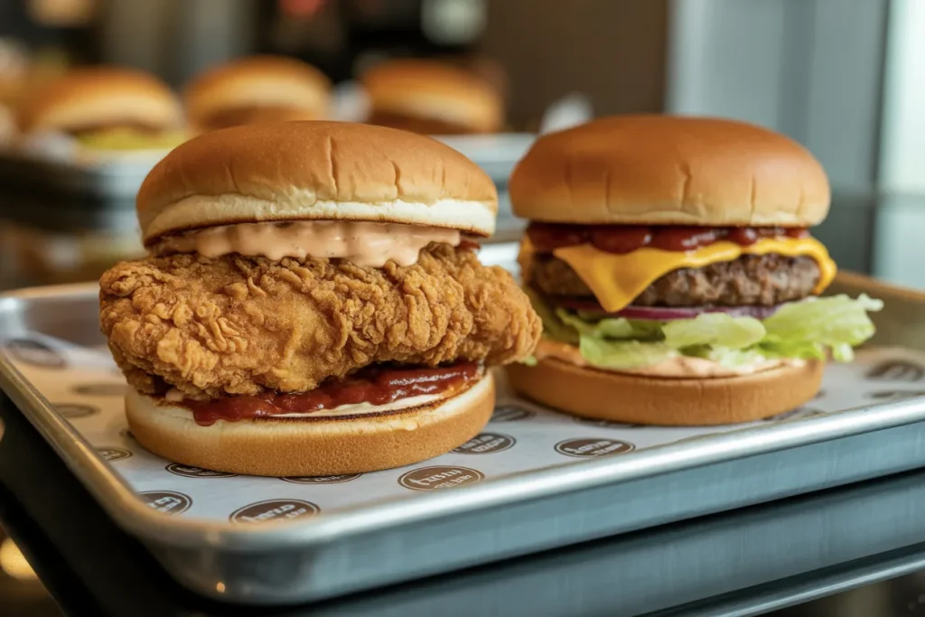 Fried chicken sandwich and burger menu